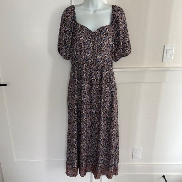 Threadgrit Ladies Gretchen Smocked Back Blue Multi Floral Maxi Dress Size M NWT - Picture 4 of 15